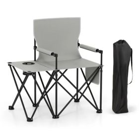 Oversized Foldable Camping Chair With Side Table & Cup Holder, 330 LBS Capacity For Outdoor Use-Gray (Option: Defaulttitle)
