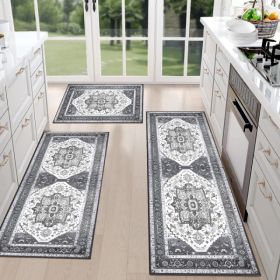 Boho Kitchen Rug Sets 3 Piece With Runner Non Slip Kitchen Rugs And Mats Washable Kitchen Mats For Floor Thick Kitchen Floor Mat Carpet Runner Ru (Option: Defaulttitle)