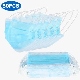 50Pcs 3-Layers Disposable Face Masks Elastic Earloop 95% Melt-Blown Filter Sanitary Face Mask (Color: Blue)