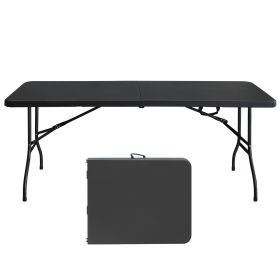 6ft Folding Table, Portable Plastic Table for Camping, Picnics, Parties, High Load Bearing Foldable Table Black (Color: AS PIC)