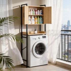 Wood Grain Embossed Design, MDF Melamine Veneer With Square Tubing, 64.5*30*171cm, Double Doors, One Shelf, Toilet Cabinet (Option: Defaulttitle)